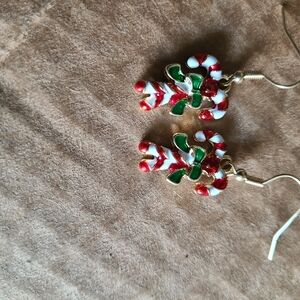 Holiday Candy Cane Earrings with Gold Accents